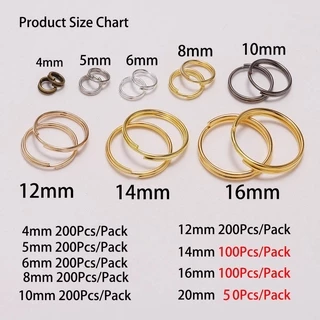 แหวนเชื่อมต่อ แบบห่วงคู่ สีเงิน และสีทอง สำหรับทำพวงกุญแจ ขนาด 4X5 x 6x7 x 8x10 x 12x14 x 16x20 มม. 200 ชิ้น