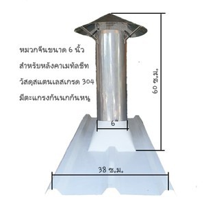 หมวกจีน สเตนเลส 304 ปล่องระบายควัน เส้นผ่าศูนย์กลางปาก 6นิ้ว ท่อยาว 45ซม.รวมหมวก กันฝน กันสนิม กันแมลง