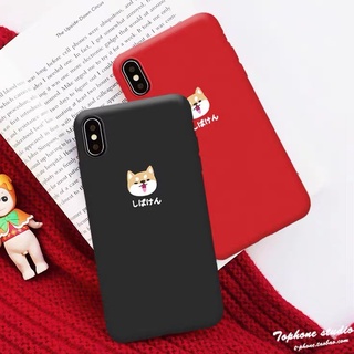 503 🐶 เคส เคสมือถือ ไอโฟน หมาชิบะ น่ารักๆ สีพื้นแดง/ดำ