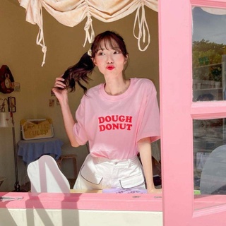 เสื้อยืดคอกลม สีชมพู Dough donut T-shirt