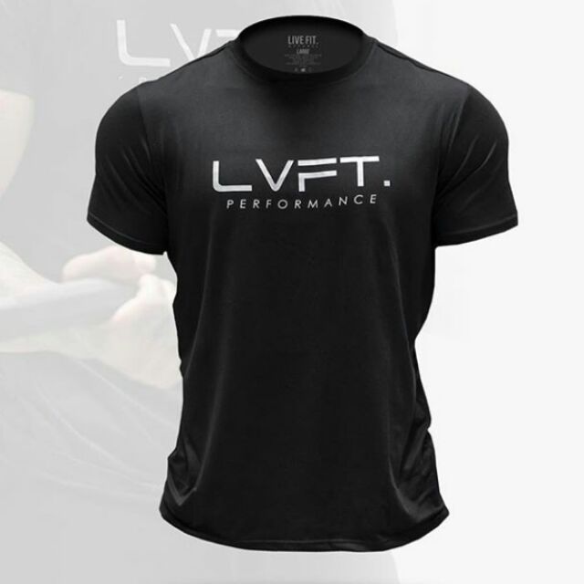 Baju LVFT Live Fit Men Gym Shirt Bodybuilding.ผ้าฝ้าย 100% สีดําสีเทา