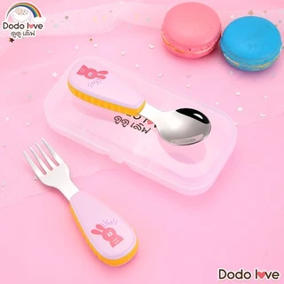 ชุดช้อนส้อมสแตนเลส ช้อนส้อมสำหรับเด็ก ช้อนส้อมเด็ก เซตนลายน่ารัก DODOLOVE