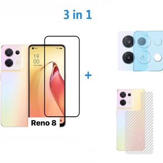 ชุด3in1 OPPO Reno 8 Reno 8Z Reno 8Pro ฟิล์มเลนส์กล้อง + ฟิล์มกระจกเต็มจอ+ ฟิล์มหลัง ฟิล์มกันกระแทกขอบดำ RENO 8 ส่งจากไทย