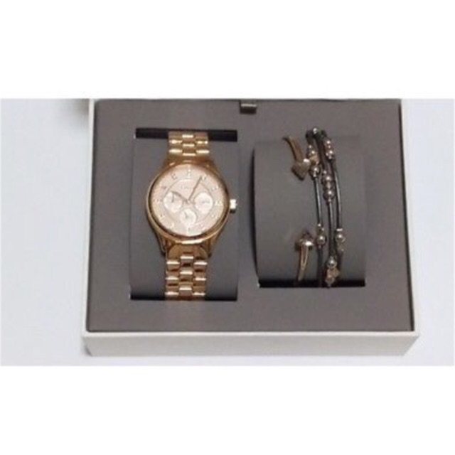 (ทักมาถามก่อนนะคะ)Women's Fossil Rose Gold Tone Multifunction Watch &amp; 2 Bracelets Set Bq3076