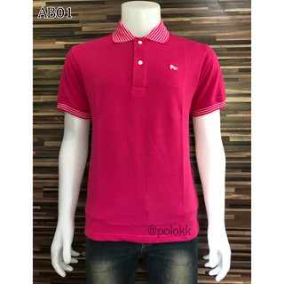 เสื้อโปโล คอลายแฟชั่น สีชมพูบานเย็น สีส้ม สีแดง เนื้อผ้าคัทตอน100% ทอแบบลาคอส มีบริการส่งเก็บเงินปลายทาง