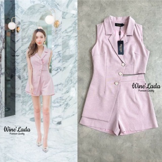 Set เสื้อแขนกุดทรงสูทลายตารางเล็กแต่งคอปกANIKA BRAND