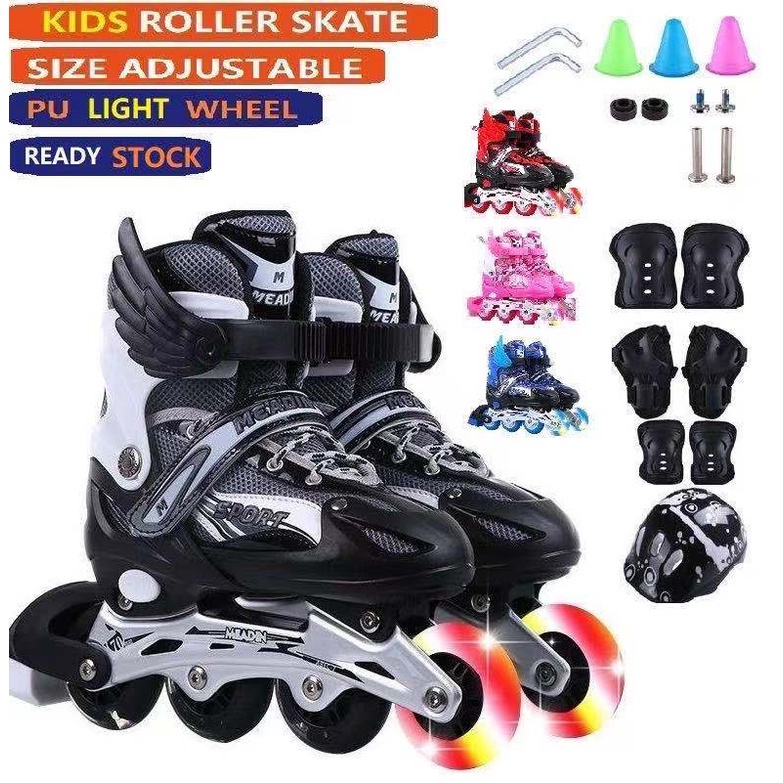 8in1 ชุด Roller Blade เด็ก 8 ล้อแฟลชเต็มเด็กปรับอินไลน์ Roller Skate รองเท้าสเก็ต Roller ชุดอุปกรณ์ค