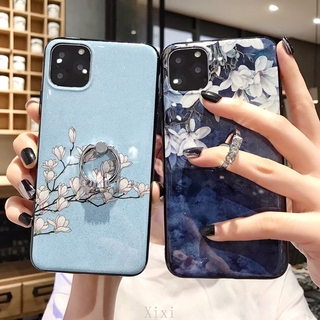 เคสโทรศัพท์มือถือ TPU นิ่ม ลายดอกไม้ แมกโนเลีย กลิตเตอร์ วิบวับ พร้อมแหวนนิ้ว สําหรับ OPPO A78 A17 A96 A76 Reno 8T 7 7Z 6Z 5 4Z 5G 4 4G 3 Pro 2F 2Z F11 Pro F9