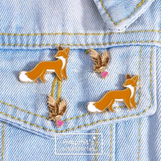 🇹🇭 พร้อมส่ง : 🦊🕊 เข็มกลัดเซ็ทหมาจิ้งจอกและนกพิราบ | Fox &amp; Pigeon Enamel Brooch Pin Set.