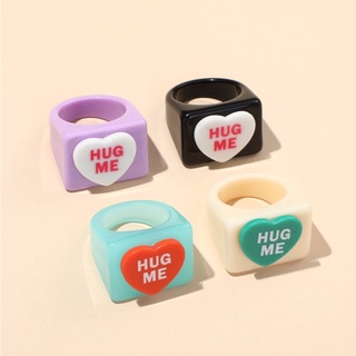 แหวนชั้งกี้หลากสี 4pcs Hug Me Heart Coloful Decor Chunky Ring