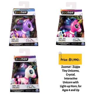 Zoomer - Zupps Tiny Unicorns, Crystal, Interactive Unicorn with Light-up Horn, for Ages 4 and Up