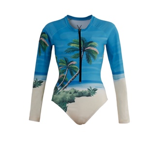 V ACTIVEWEAR Hawaiian Bodysuit ชุดว่ายน้ำบอดี้สูทแขนยาว มีฟองน้ำในตัว ผ้ากัน UV UPF 50+