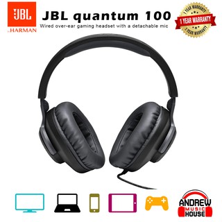 JBL QUANTUM 100 Wired over-ear gaming headset with a detachable mic หูฟังขั้นเทพชนิดครอบหูสำหรับคอเกมส์ ประกันศูนย์ 1 ปี