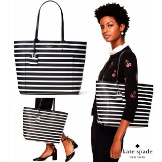 KATE SPADE HYDE LANE STRIPED RILEY LEATHER TOTE BAG กระเป๋าสะพายทรง Tote Bag