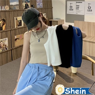 Shein🔥เสื้อครอปแขนสั้นฟชั่นสีพื้น โคตรเท่ห์ เสื้อกล้ามแขนกุด สไตล์เกาหลี แนวสตรีทหญิง 13509