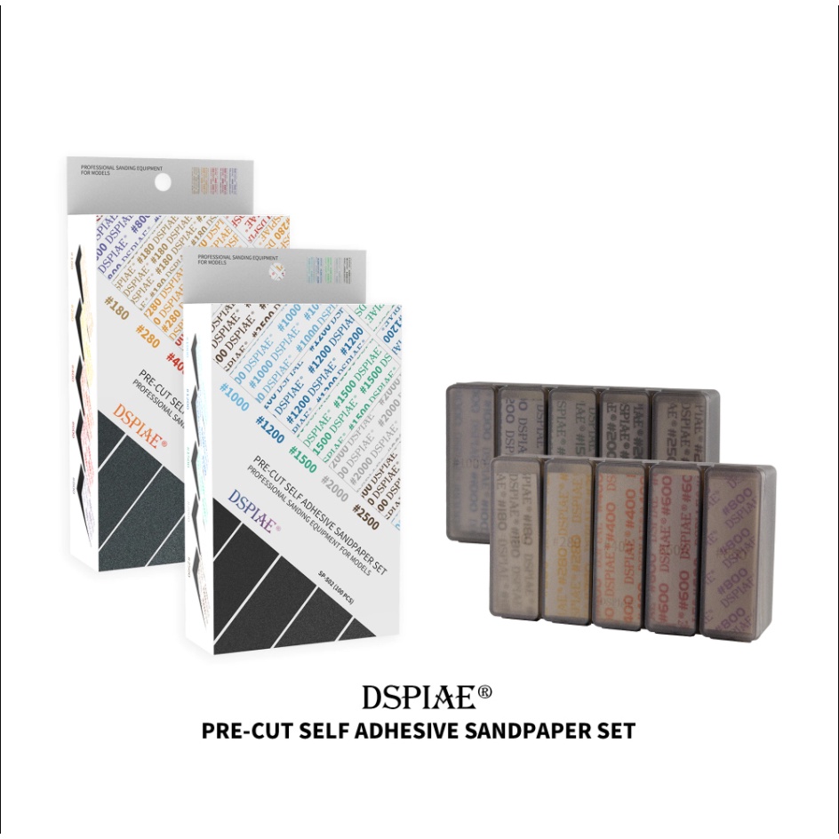 DSPIAE SP-S01 SP-S02 ชุด Pre-Cut Self Adhesive Sand Paper Set กระดาษทรายพร้อมเทปกาว 3M เก็บผิวงานพลาสติก เกรดพรีเมี่