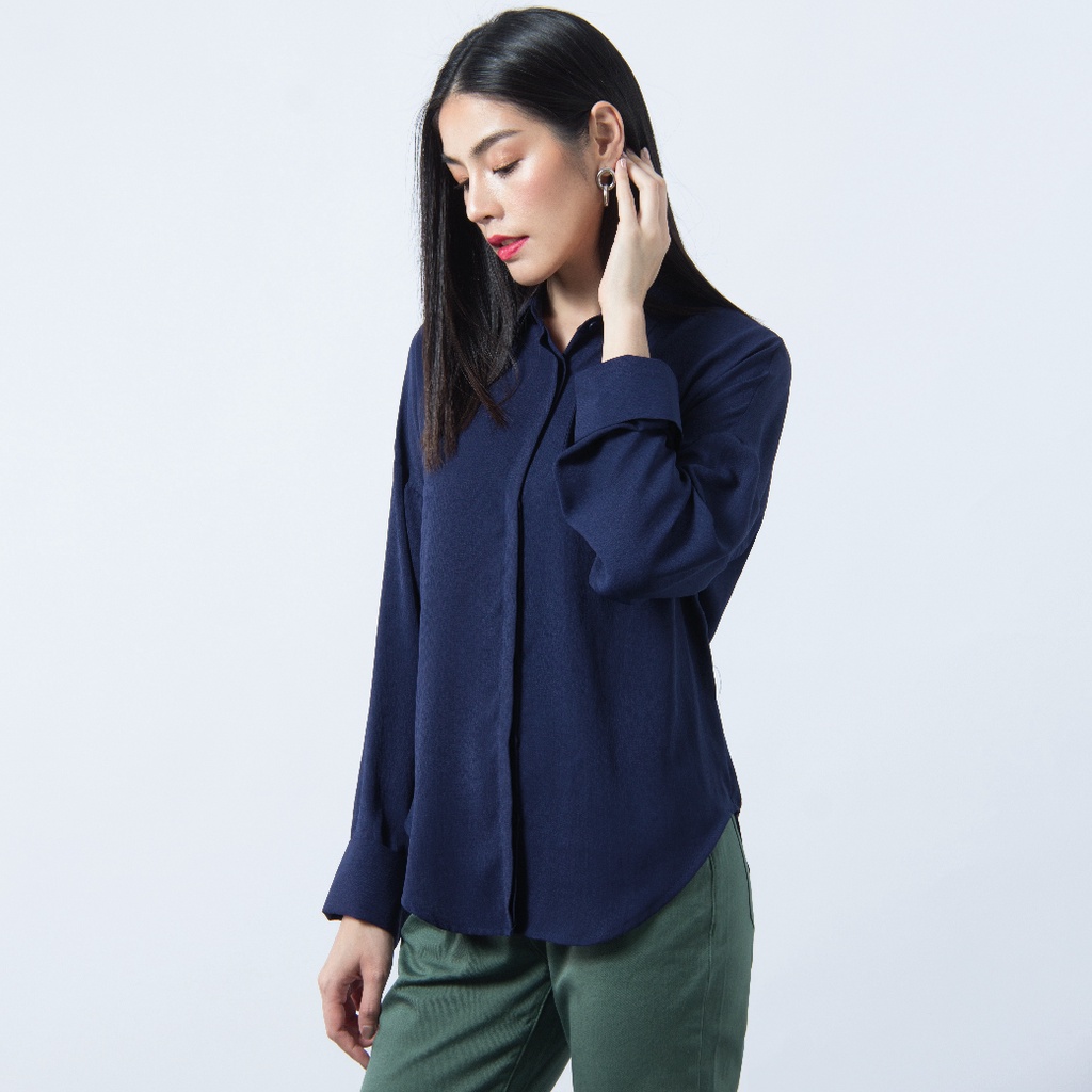 GSP Shirt เสื้อเชิ้ตคอตตอน แขนยาว สีกรม (PS29NV)