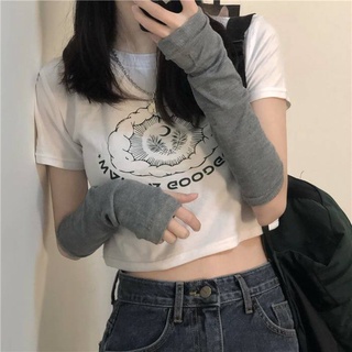 Triple A💕 Crop top Women Short-sleeved T-shirt 2021 Summer New Korean Printed Slim Short Student Top