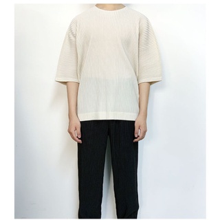 Miyake เสื้อยืดลําลอง แบบบาง แขนสั้น มีฮู้ด ทรงหลวม จับจีบ สําหรับเด็ก