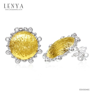 Lenya Jewelry ต่างหู ประดับด้วย SWAROVSKI ZIRCONIA สีขาว ตัวเรือนเงินแท้ชุบสีทูโทนทองคำและทองคำขาวแท้