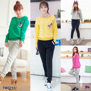 TwinsShopVip💗พร้อมส่ง TW7755 เสื้อแขนยาวแต่งแถบปักลายPOriginal