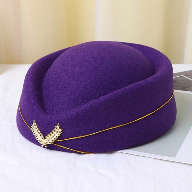 Wayle Stewardess Air Hostess Beret หมวกผู้หญิงหมวกเครื่องแต่งกายคอสเพลย์อย่างเป็นทางการชุดหมวกอุปกรณ์เสริม thumbnail 9