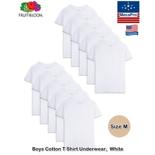 Fruit of the Loom® Boys Cotton T Shirt Underwear Size M, White Pack 5 or 10 เสื้อยืดคอกลม แขนสั้น สีขาว ผ้าฝ้าย 100 %
