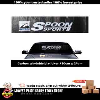 Spoon SPORTS สติกเกอร์ติดกระจกหน้ารถยนต์ ลายคาร์บอน ขนาด 130 ซม. x 24 ซม.