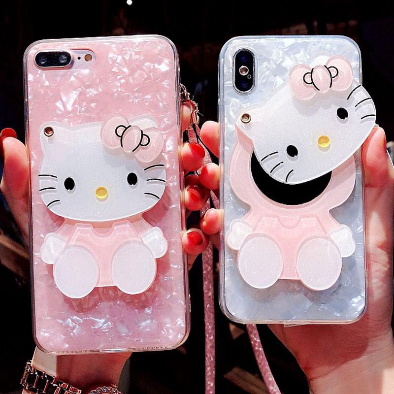 เคสโทรศัพท์กระจกลายคิตตี้สําหรับ oppo a 1k a 31 a 5 a 9 20 reno 2 f ace realme xt c 1 c 2 f9