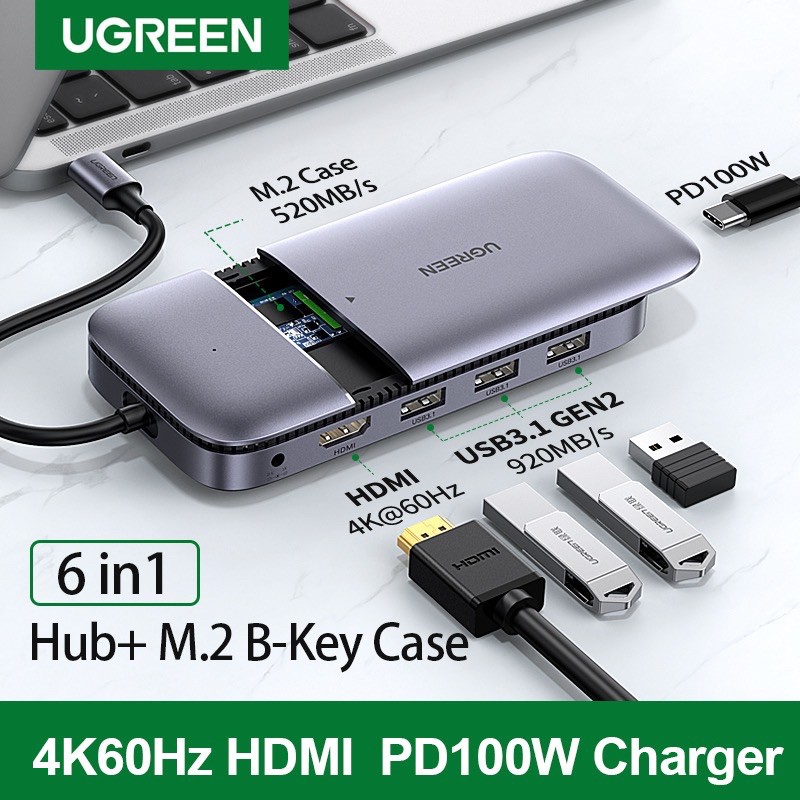 Ugreen Usb C Hub Usb Type C 3 1 To M 2 B Key Hdmi 4k 60hz Usb 3 1 10gbps Pd100w Hdmi Hub Splitter Dock Station Shopee Thailand