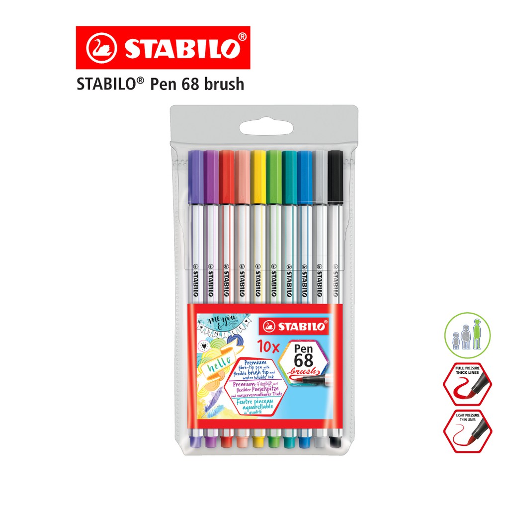 [Official Store] STABILO Pen 68 Brush in Wallet ปากกา ปากกาสี ปากกาสีหัวพู่กัน ชุด 10 สี