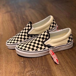 Vans Checkerboard Slip On ตารางสีขาว/ครีม (พร้อมกล่อง) ✅จ่ายเงินปลายทางได้