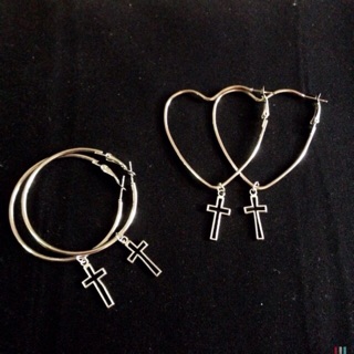 ต่างหูห่วง ตุ้มหูห่วง หัวใจ จี้กางเขน ➕ hoop earring