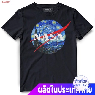 Luner เสื้อยืดยอดนิยม เสื้อยืดลายกราฟฟิก Nasa Starry Night Spacex Short sleeve T-shirts