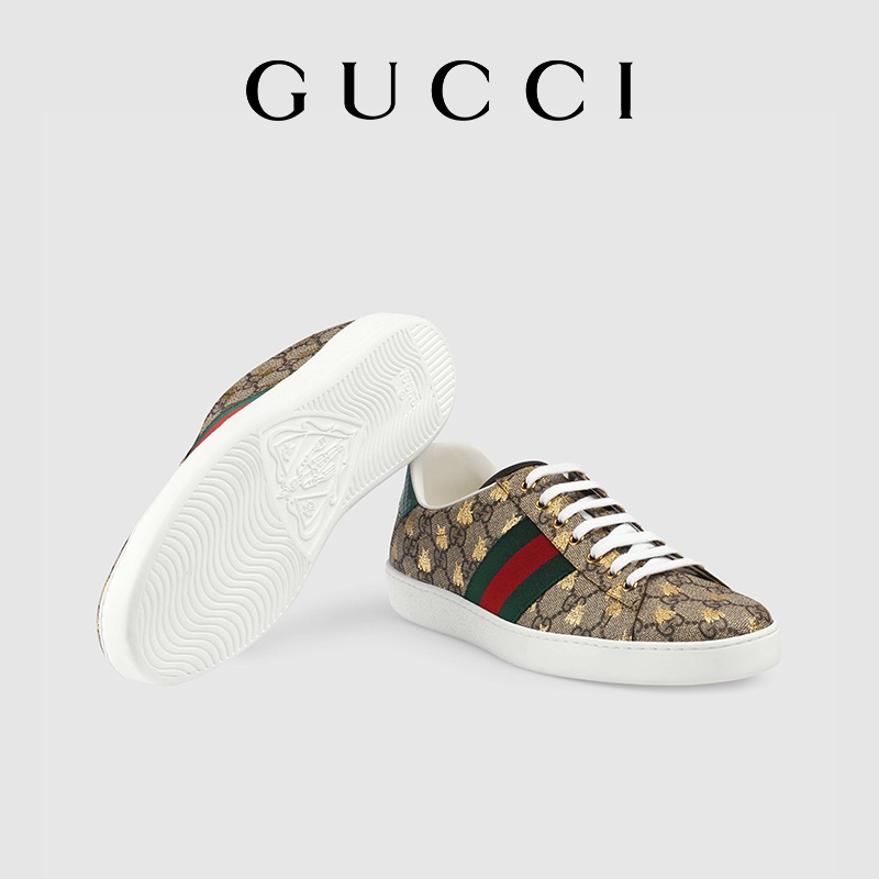 special offer✧❁GUCCI Gucci Ace Series รองเท้าผ้าใบผู้ชาย ลายผึ้ง GG Supreme