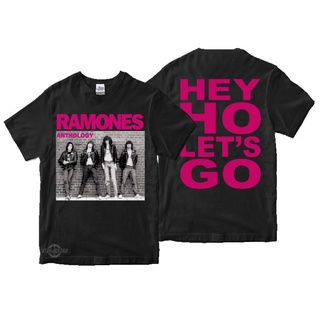 ผ้าฝ้ายคอกลมเสื้อยืด พิมพ์ลาย ramones ANTHOLOGY Premium ramones heyho lets go rock n roll สําหรับผู้ชายfrom S-4XL