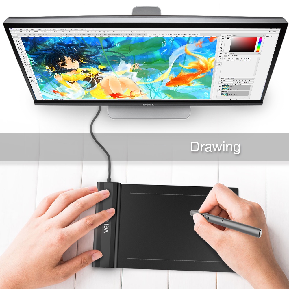 (ประกัน 1ปี) เม้าส์ปากกา Veikk S640 V2 เรียนออนไลน์ สอนออนไลน์ กราฟิกแท็บเล็ต Pen Mouse Graphic Drawing Tablet