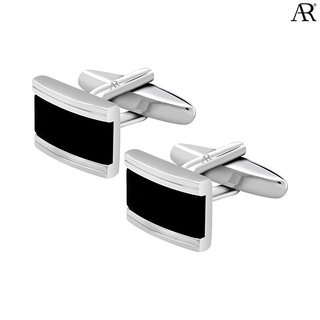 ANGELINO RUFOLO Cufflink(คัฟลิงค์) ดีไซน์ Onyx Rectangle กระดุมข้อมือคัฟลิ้งโรเดียมคุณภาพเยี่ยม สีเงิน,สีดำ