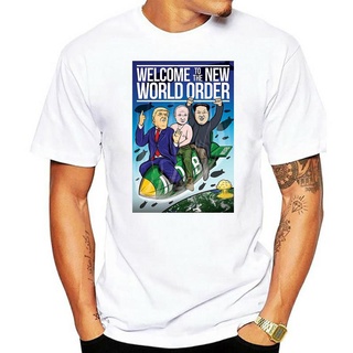 เสื้อยืดผ้าฝ้ายพรีเมี่ยม เสื้อยืด พิมพ์ลาย Welcome To The New World Order สีดํา สําหรับผู้ชายเสื้อยืดลําลอง พิมพ์ลาย แฟช