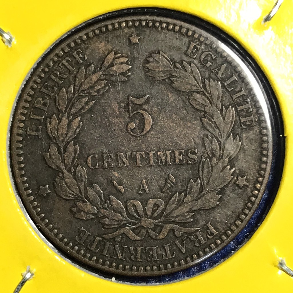 เหรียญเก่าหายากมาก#14308 ปี1896 France ฝรั่งเศส 5 Centimes ของแท้ เหรียญต่างประเทศ น่าสะสม ราคาถูก