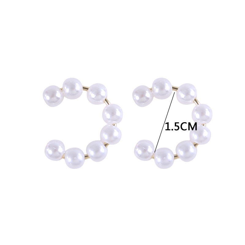 พร้อมส่ง ต่างหูแบบหนีบ รูปตัว C ประดับมุก สไตล์เกาหลี