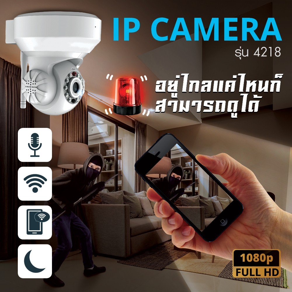 ฟรี!!อแดปเตอร์ กล้องวงจรปิด รักษาความปลอดภัย Full HD 1080P IP Camera