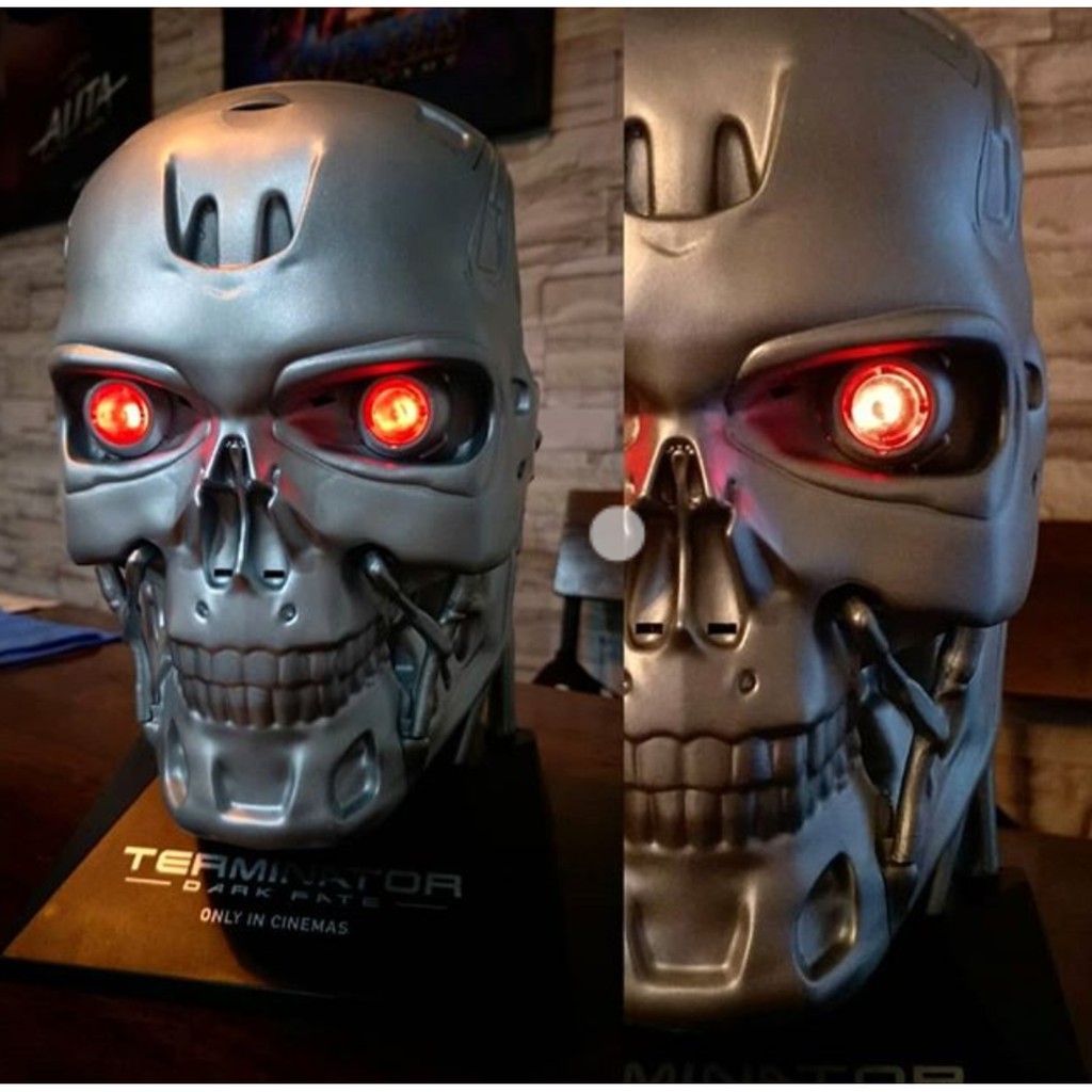 🔞พร้อมส่ง😎เทอร์มิเนเตอร์ ถังป๊อปคอร์นเทอร์มิเนเตอร์ ตาเปิดไฟได้ Terminator T-800 Head Dark Fate 1:1 