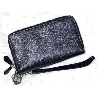 &lt;ของแท้&gt; COACH F53646 DOUBLE ZIP PHONE WALLET IN GLITTER FABRIC