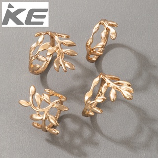 Summer Gold Leaf Ring Set of 4 Geometric Metal Leaf Ring Set for girls for women low price