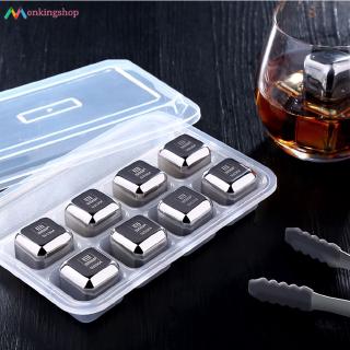 ♕kin 8 Pcs Stainless Steel 304 Whisky Stones Ice Cubes Whiskey Cooler Rocks,Ice Stone  With Plastic Box Bar Accessories