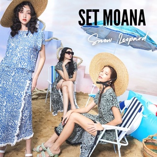 THONGYOY-Set Skirt Moana ลายSnow leopard กระโปรงทรงป้าย ชุดไปทะเล