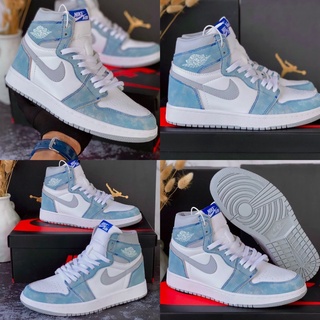 Nike AIR JORDAN 1 รองเท้าผ้าใบ ลําลอง สีฟ้า ขาว สําหรับผู้ชาย และผู้หญิง