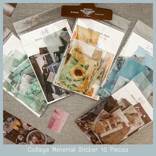 Collage Meterial Sticker 70 ชิ้น สติ๊กเกอร์วาชิ สีชัด คุณภาพดีดี