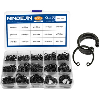 NINDEJIN 445 pcs C ประเภทภายในวงแหวนยึดแหวนชุดสำหรับหลุมสแตนเลสสตีลคาร์บอนสตีลแหวน snap